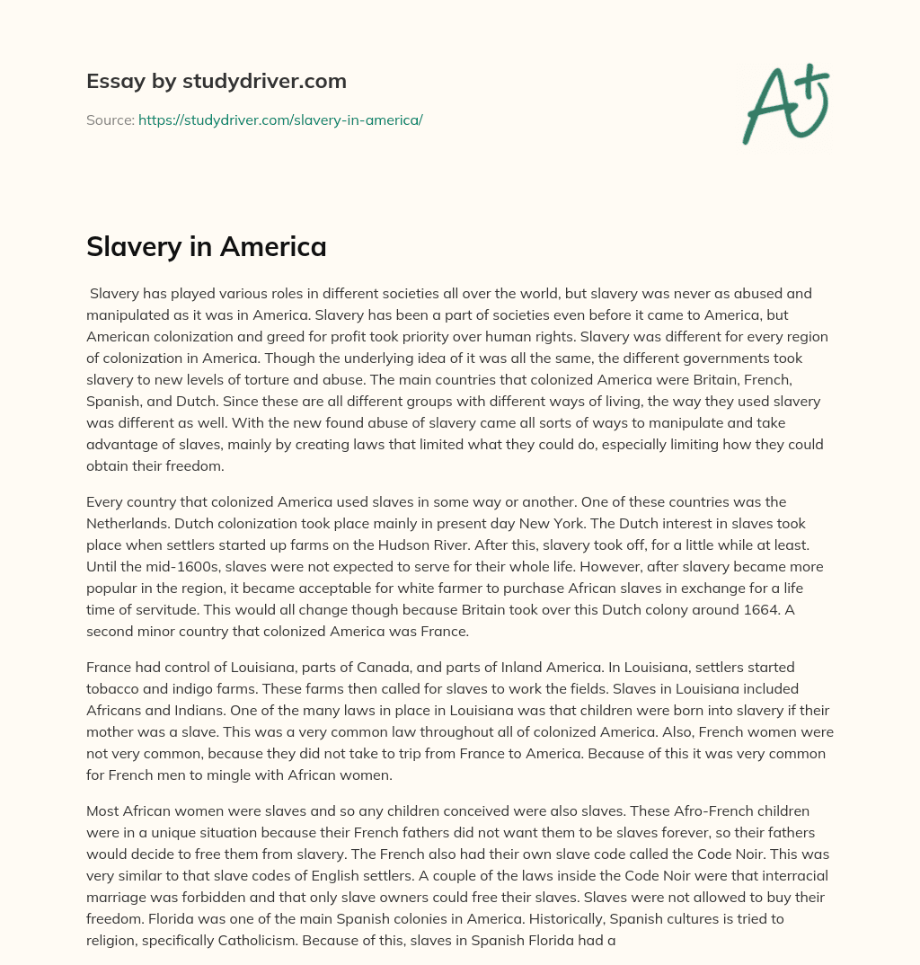 Slavery in America essay