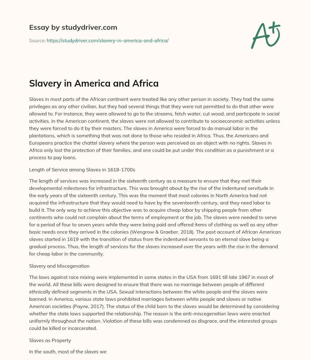Slavery in America and Africa essay