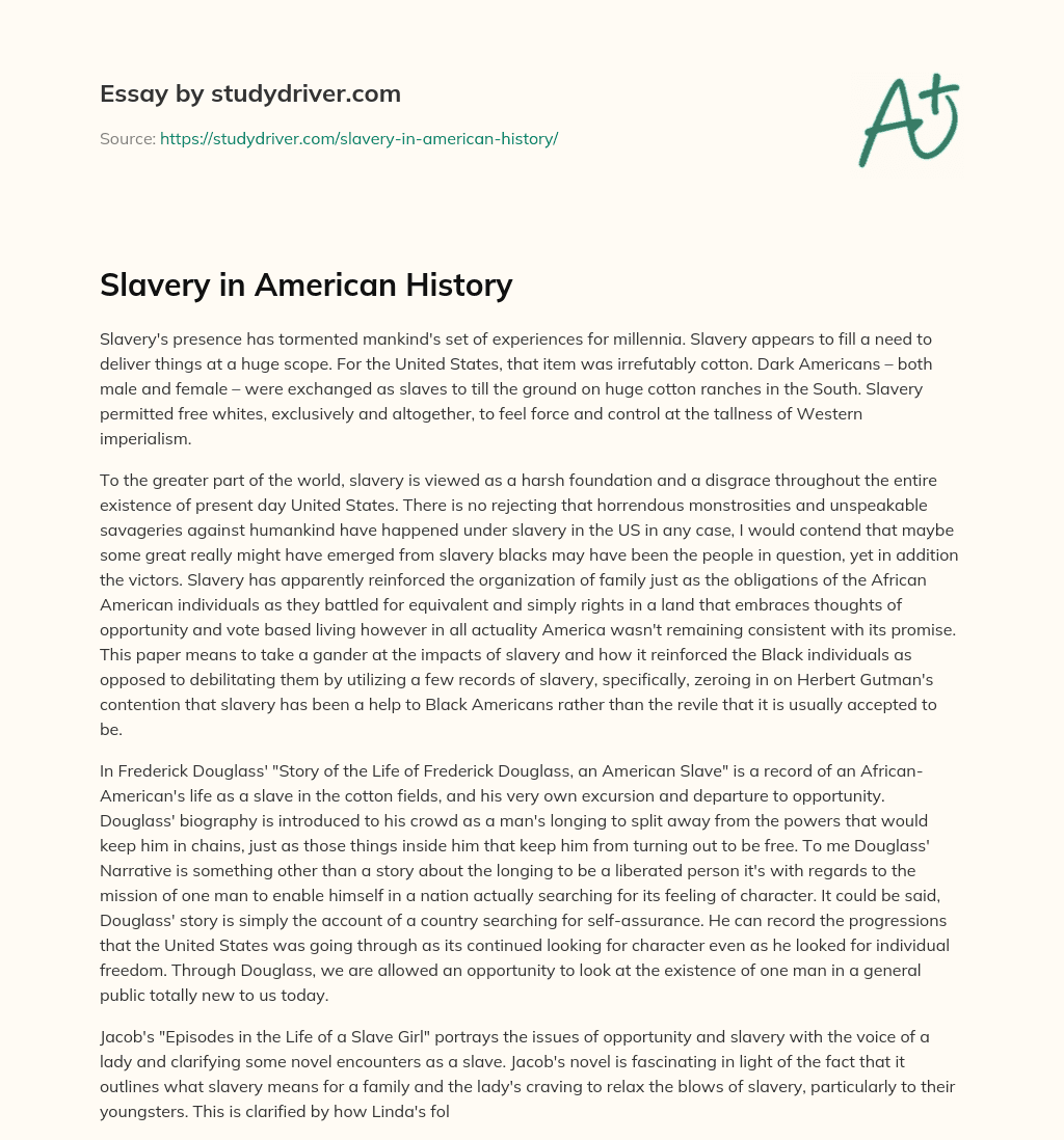 Slavery in American History essay