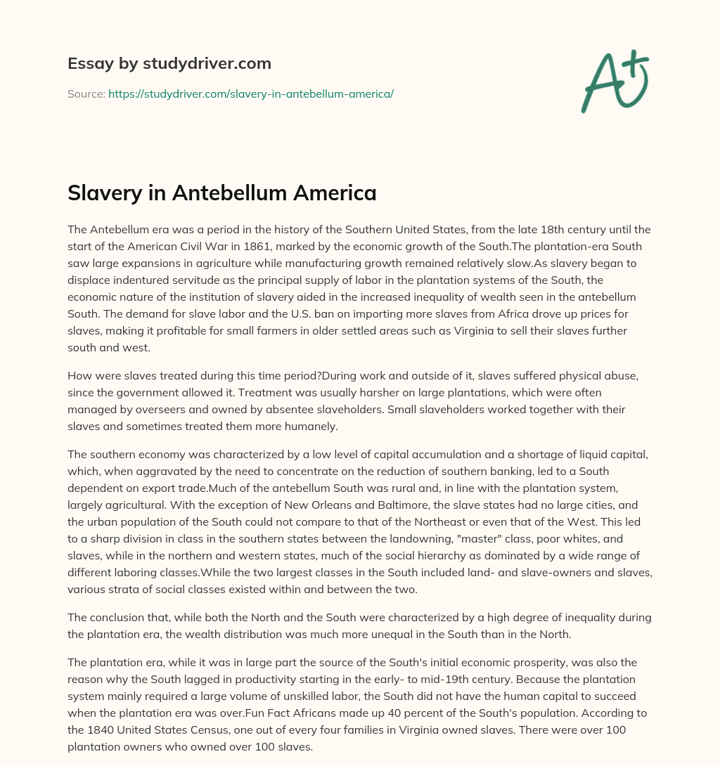 Slavery in Antebellum America essay