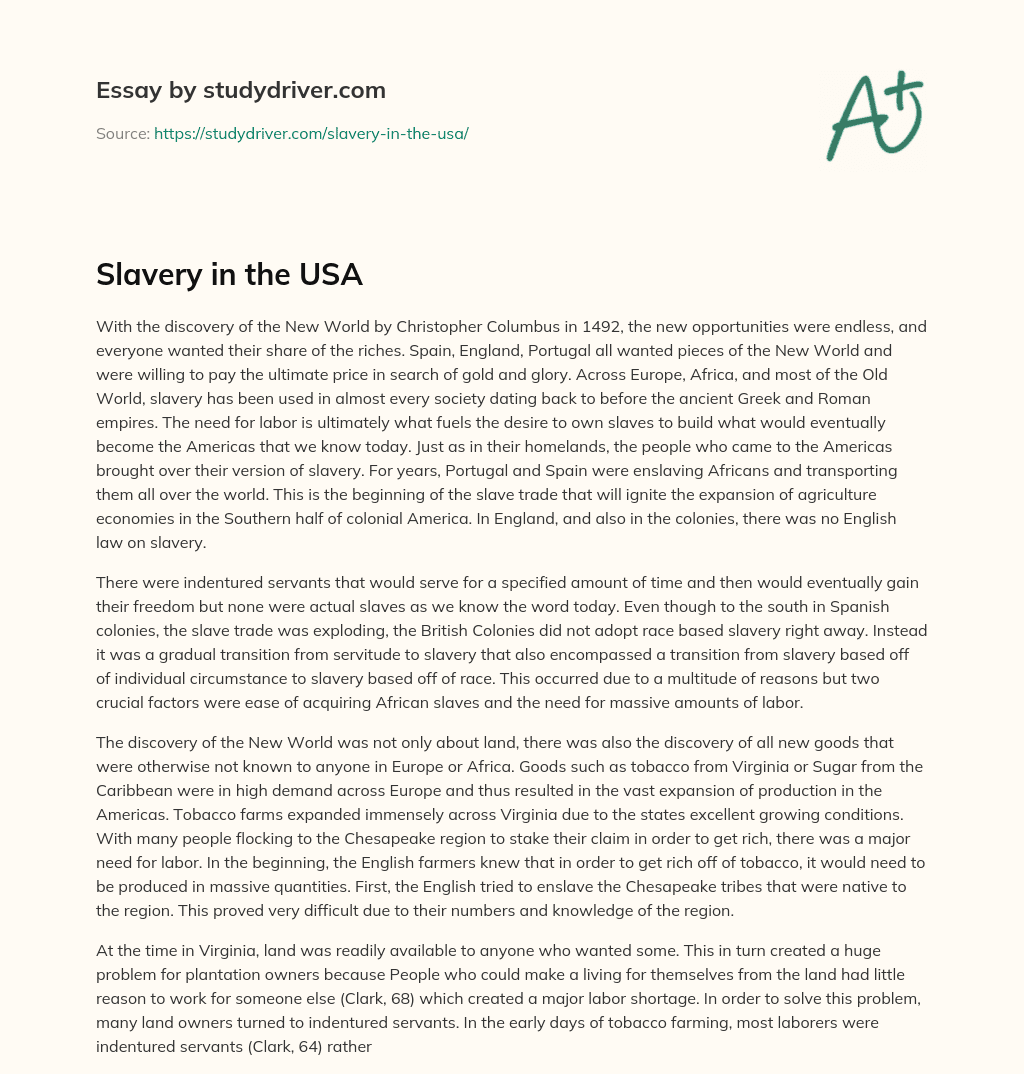 Slavery in the USA essay