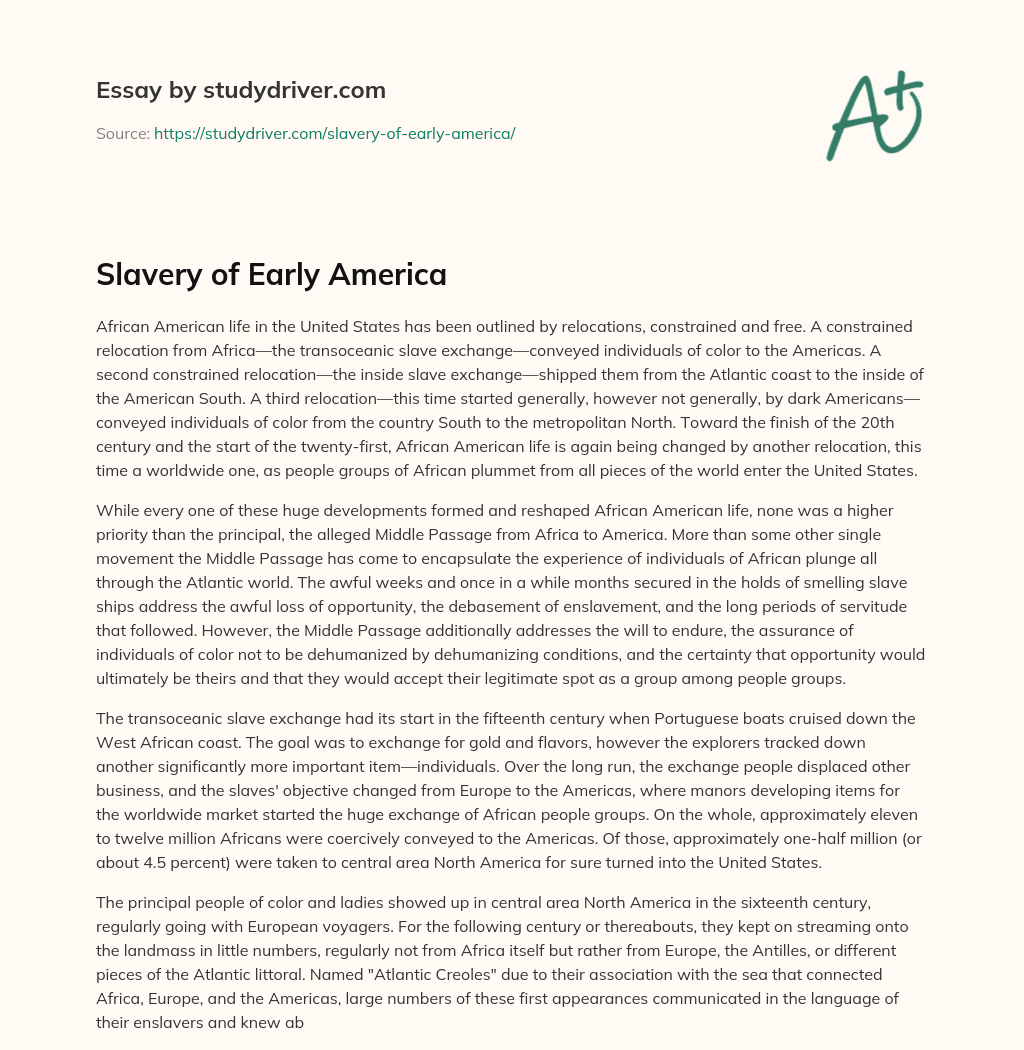 Slavery of Early America essay