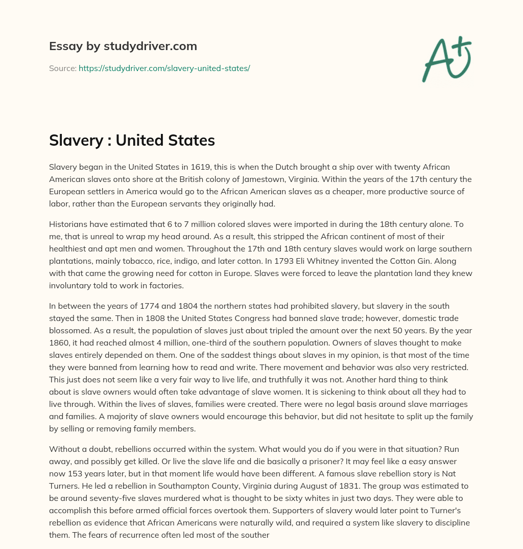 Slavery : United States essay