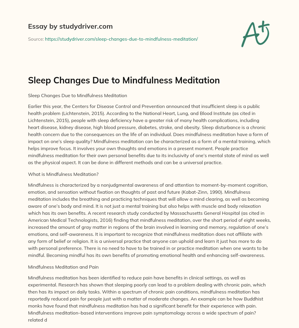 Sleep Changes Due to Mindfulness Meditation essay
