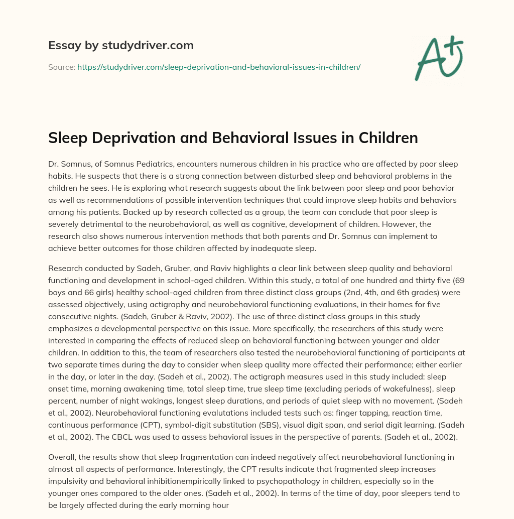 Sleep Deprivation and Behavioral Issues in Children essay