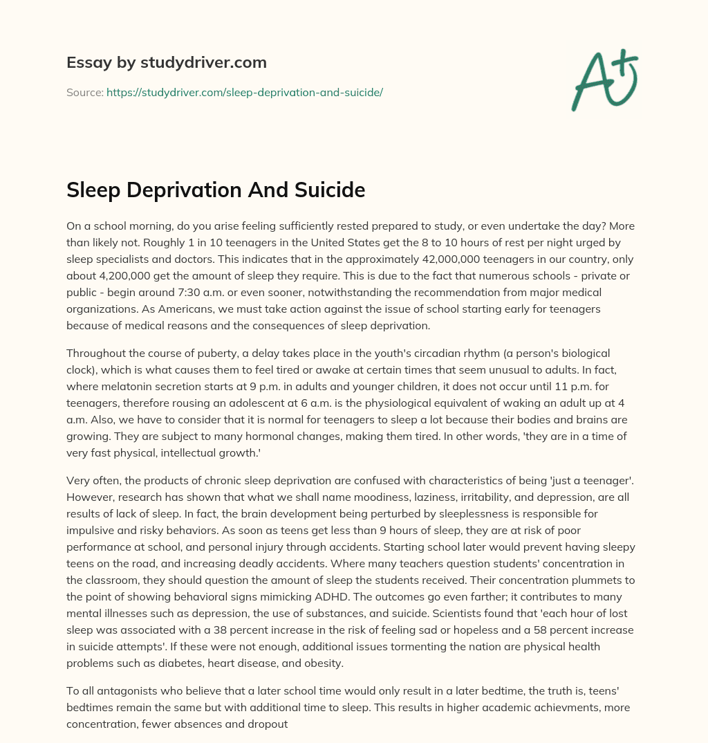 Sleep Deprivation and Suicide essay