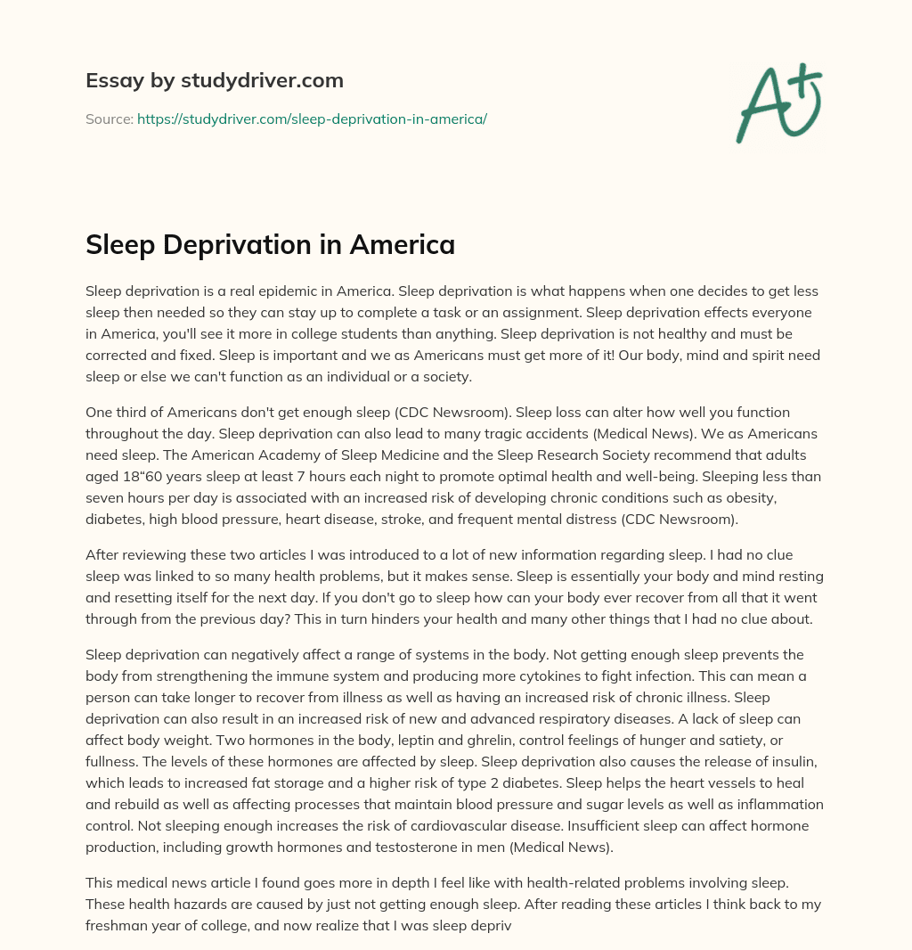 Sleep Deprivation in America essay