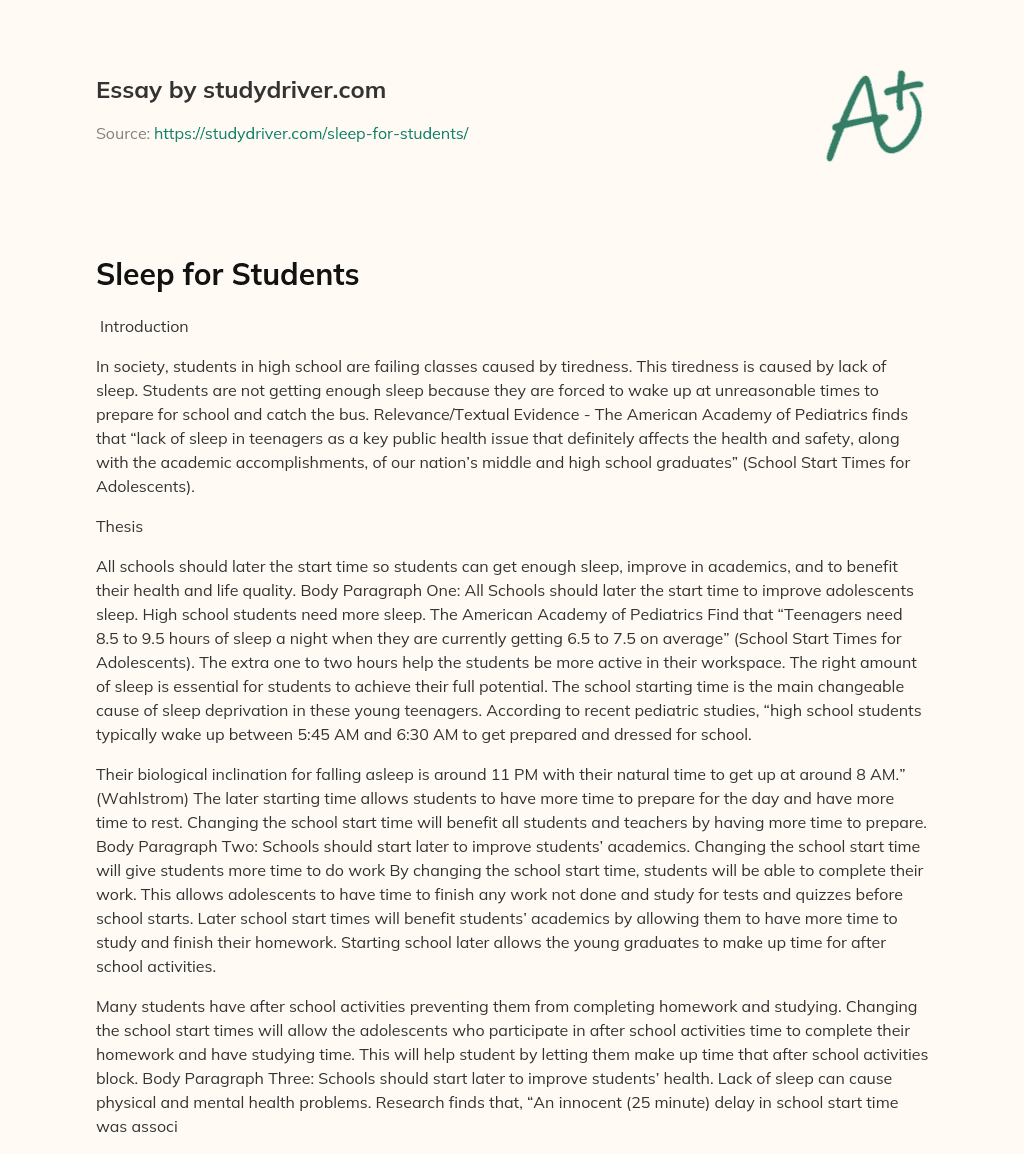Sleep for Students essay