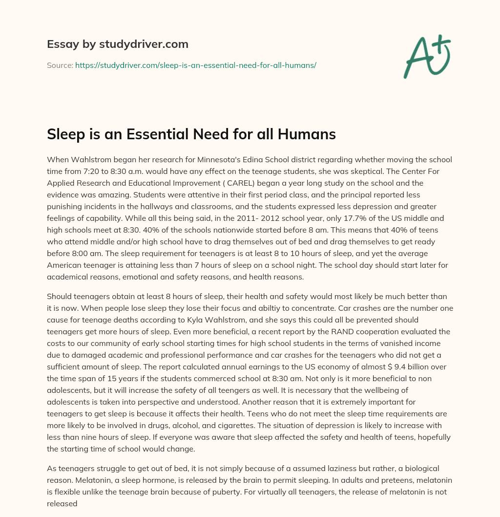 Sleep is an Essential Need for all Humans essay