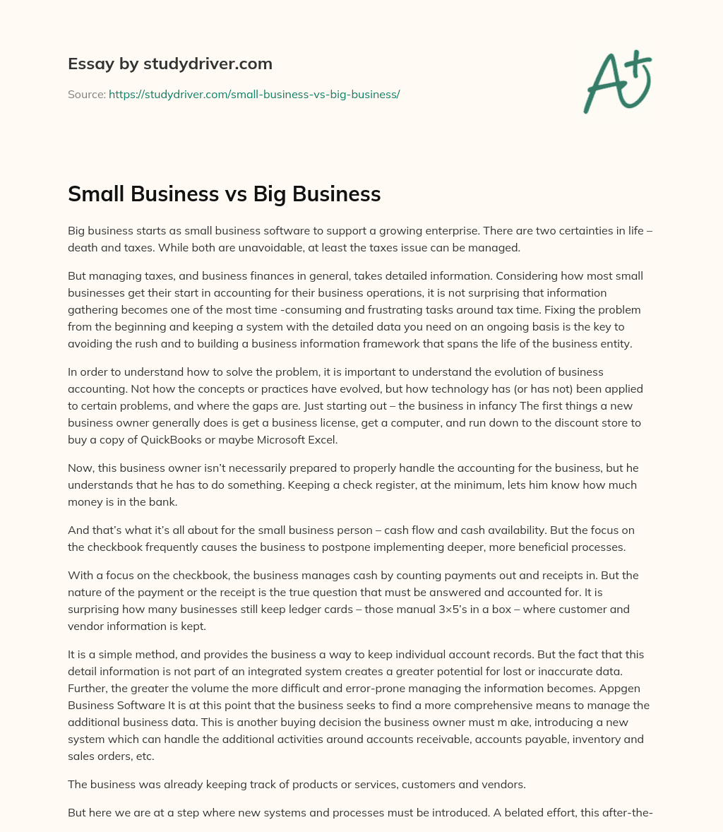Small Business Vs Big Business essay