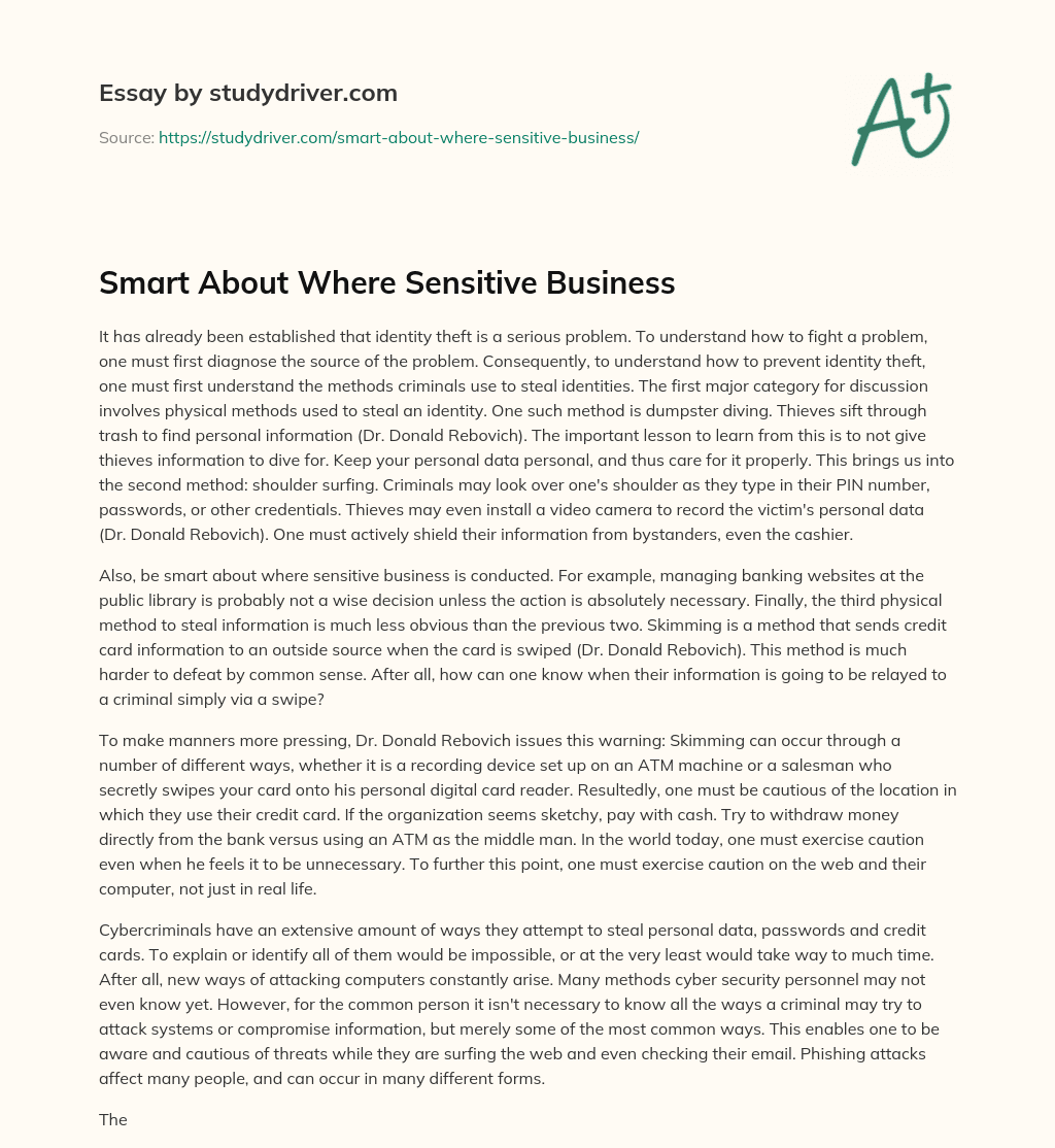 Smart about where Sensitive Business essay