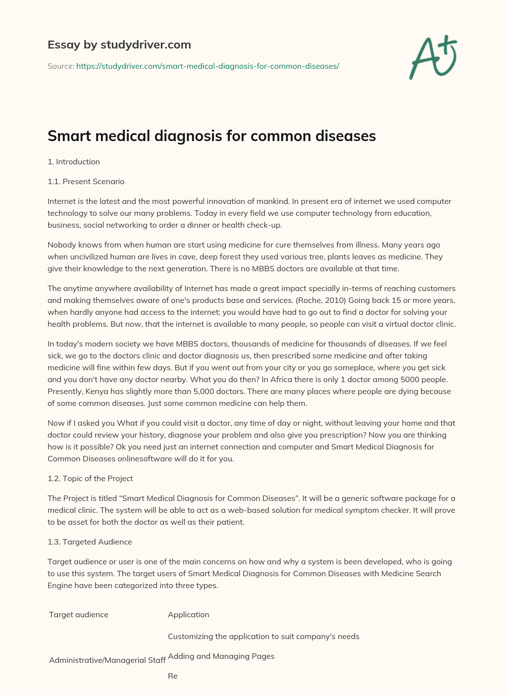Smart Medical Diagnosis for Common Diseases essay