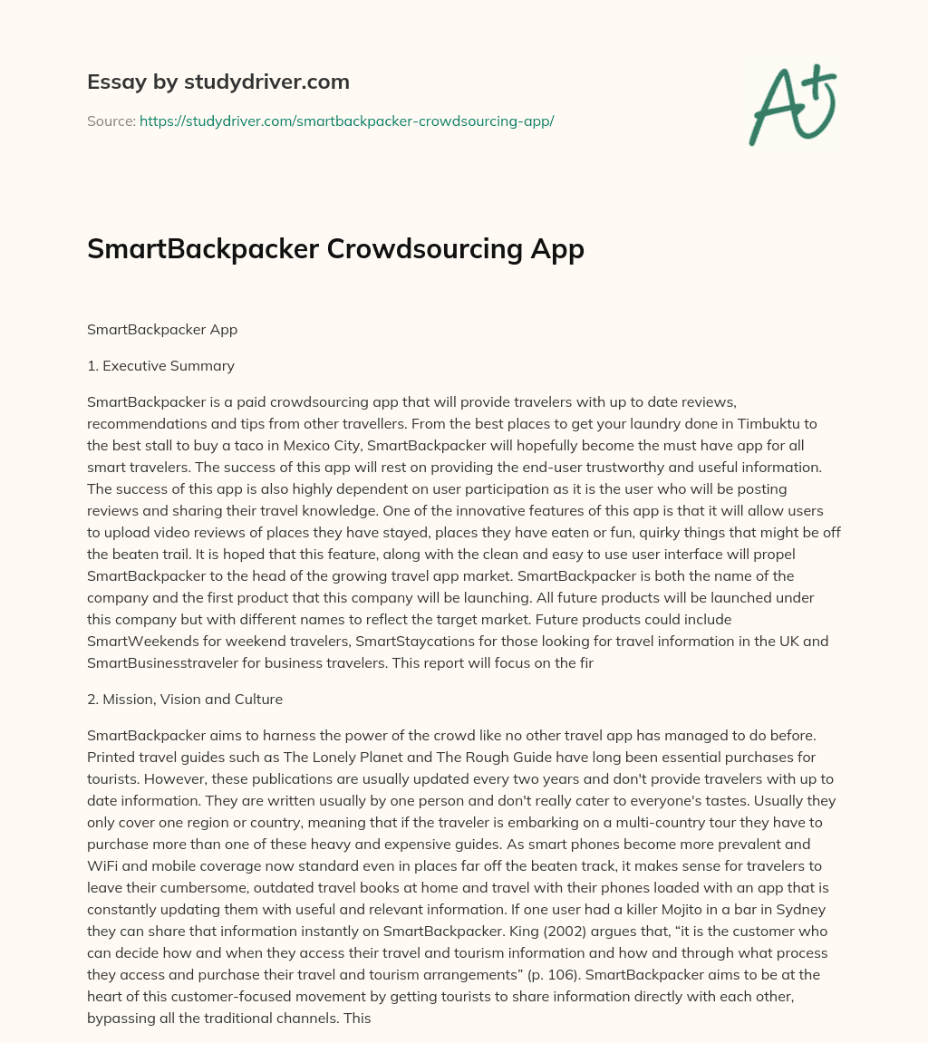 SmartBackpacker Crowdsourcing App essay