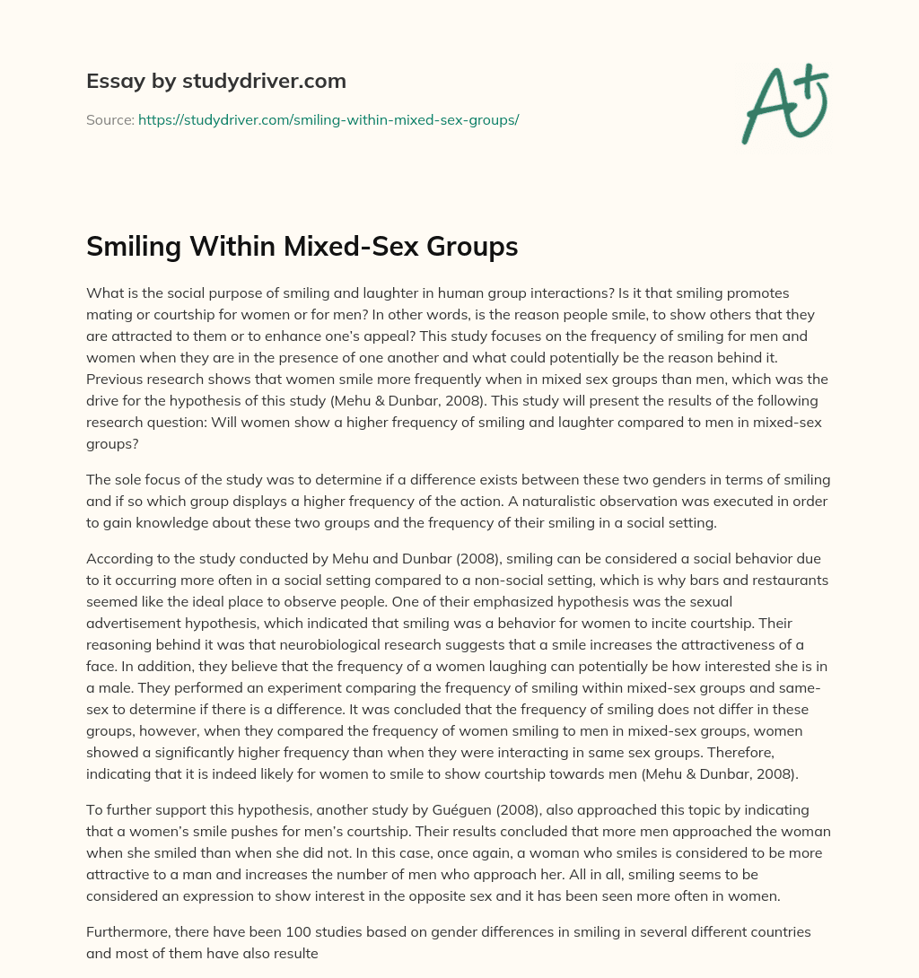 Smiling Within Mixed-Sex Groups essay