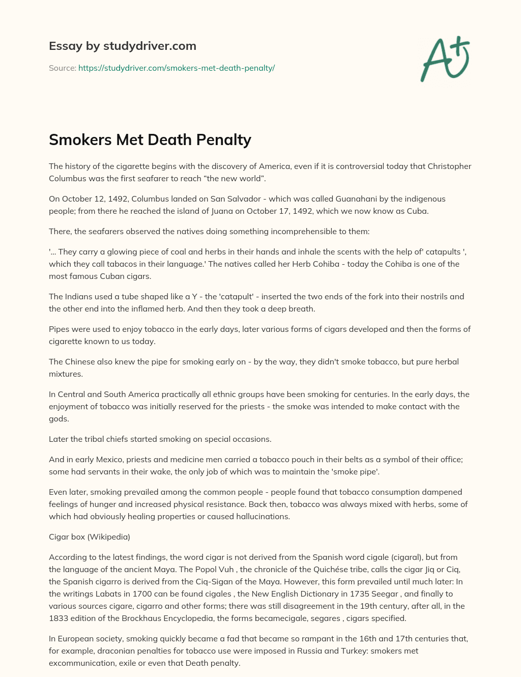 Smokers Met Death Penalty essay