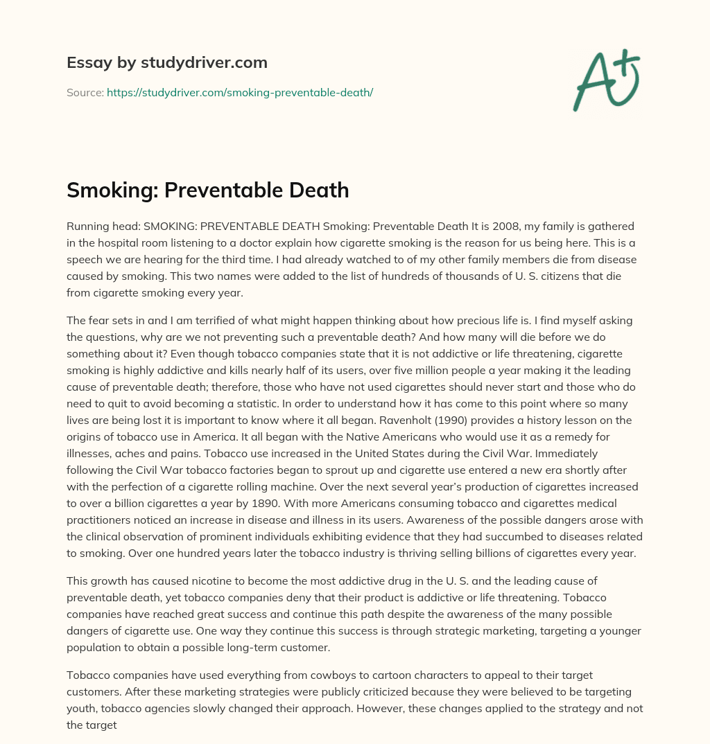 Smoking: Preventable Death essay