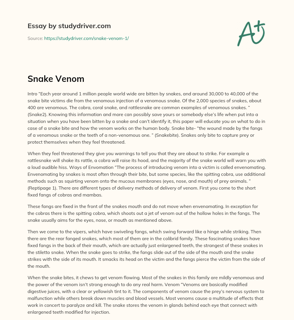 Snake Venom essay