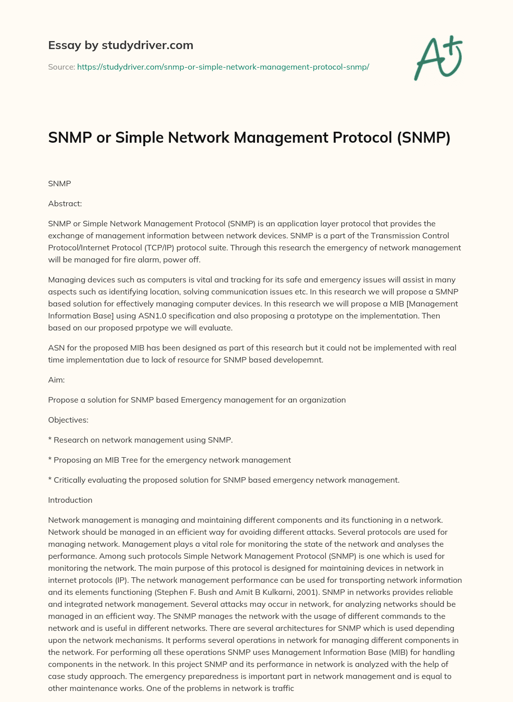 SNMP or Simple Network Management Protocol (SNMP) essay