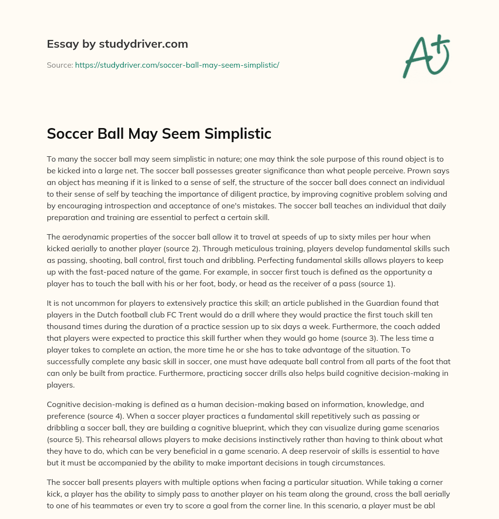 Soccer Ball May Seem Simplistic essay
