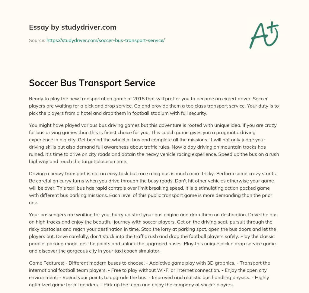 Soccer Bus Transport Service essay