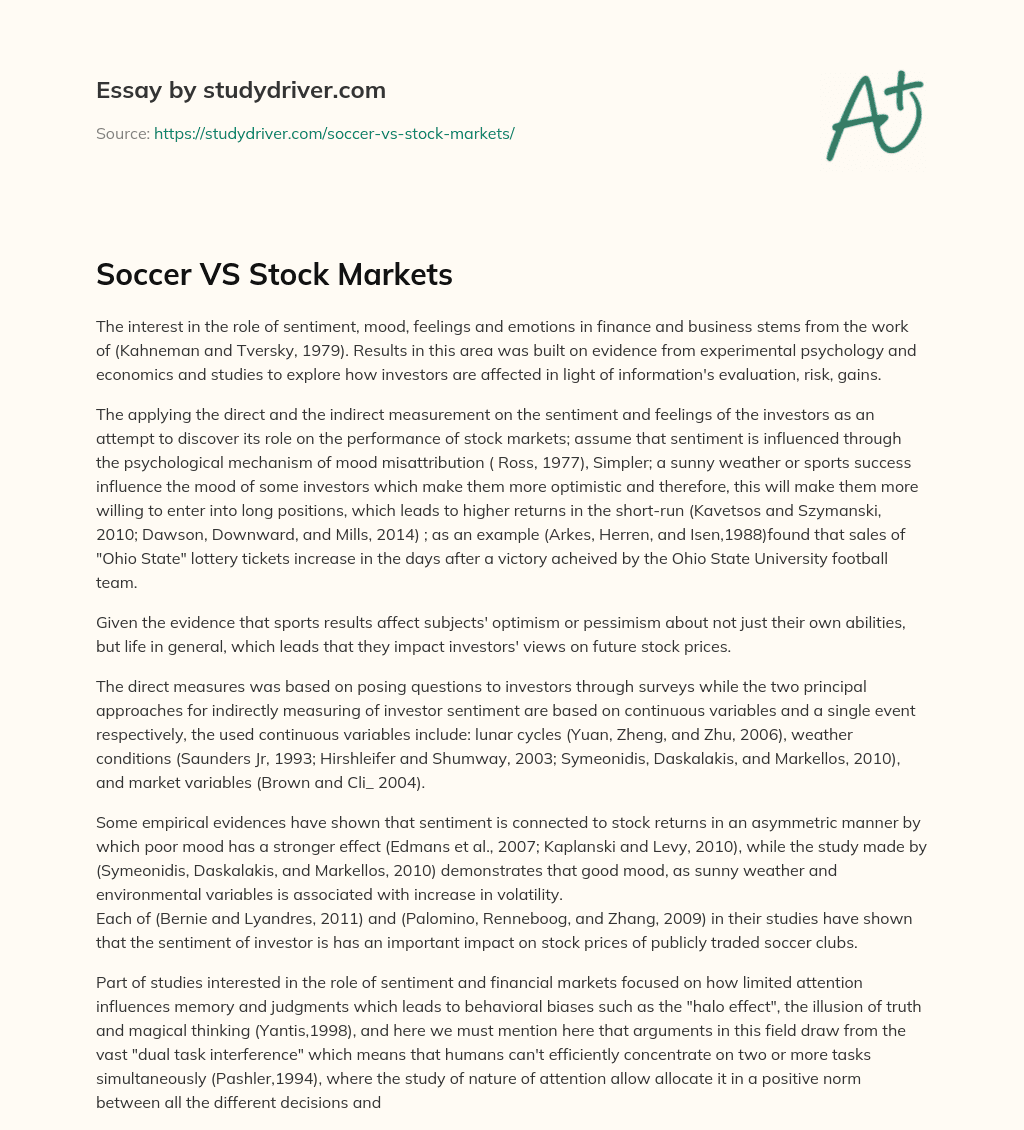 Soccer VS Stock Markets essay