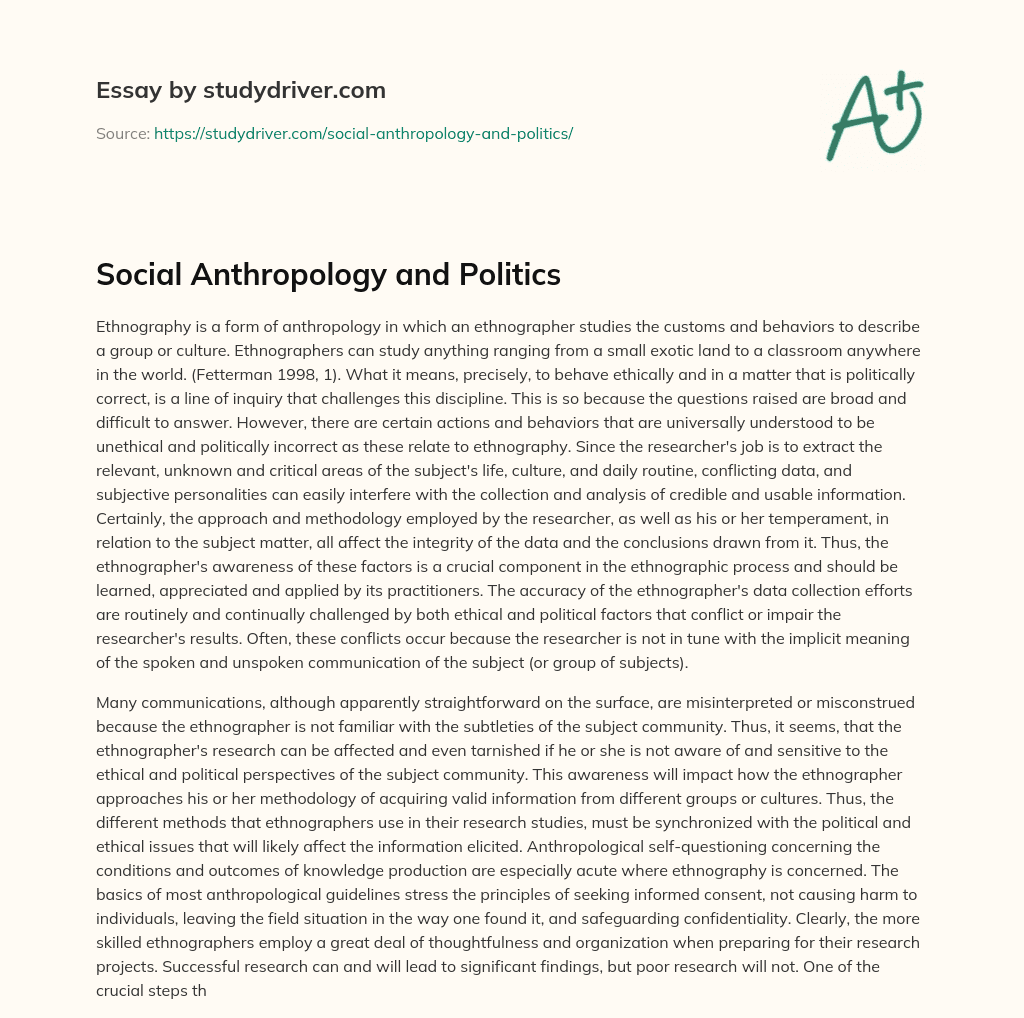 Social Anthropology and Politics essay