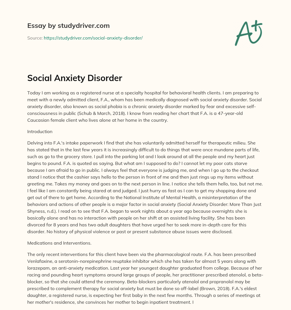 Social Anxiety Disorder essay