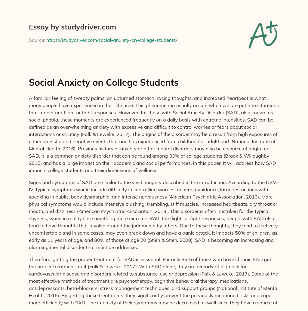 Social Anxiety on College Students essay