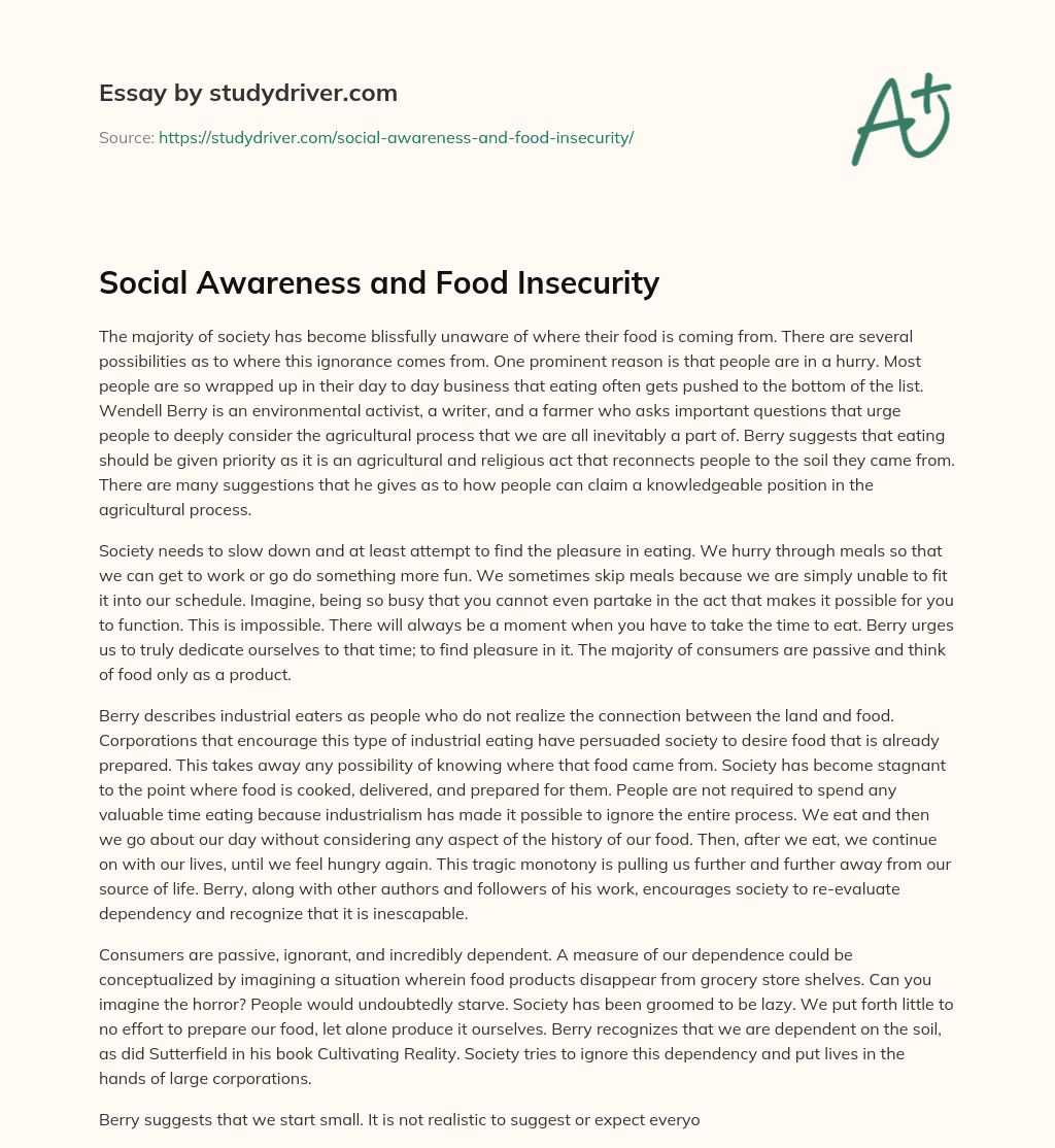 Social Awareness and Food Insecurity essay