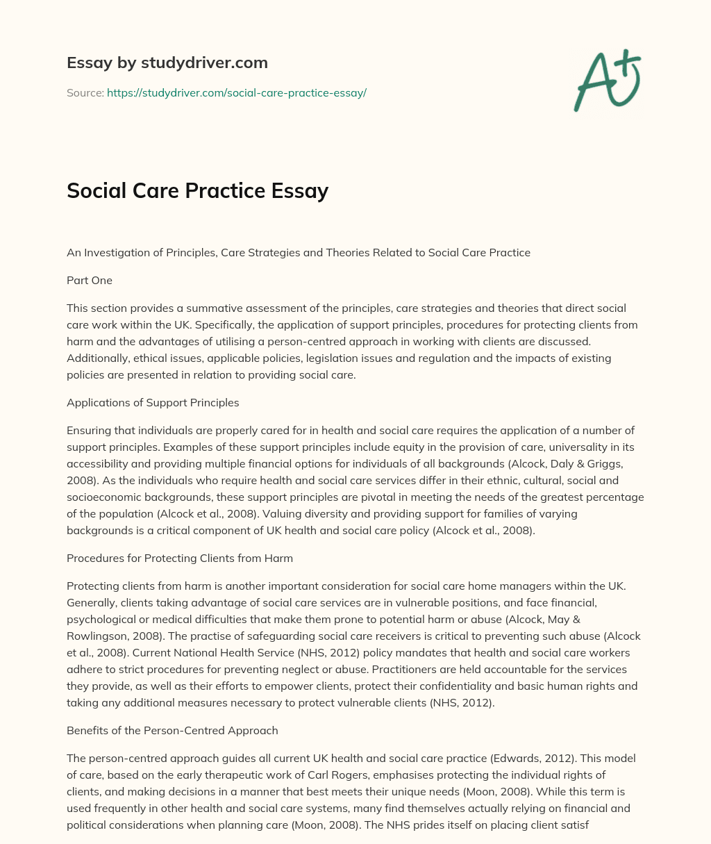 Social Care Practice Essay essay