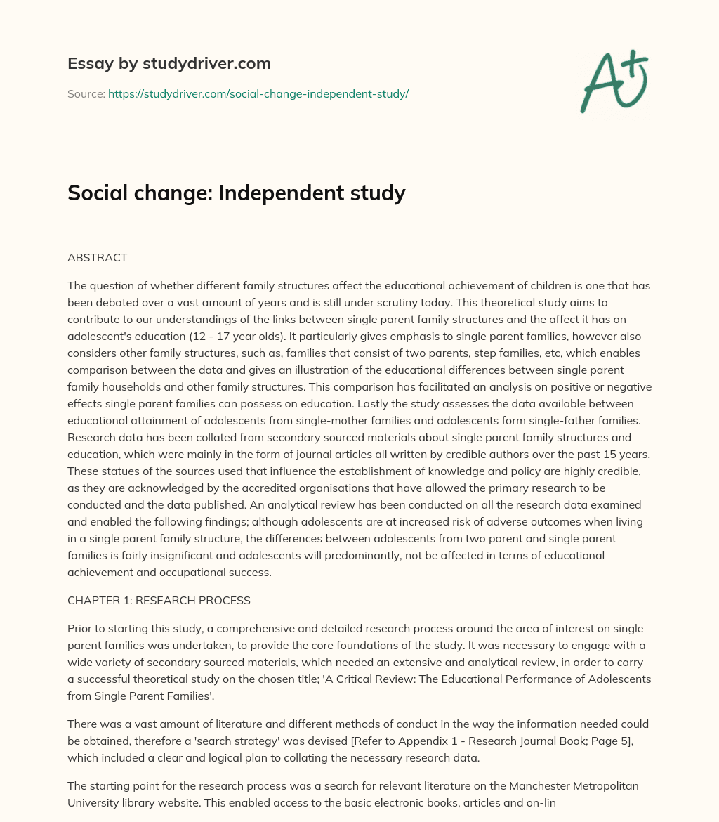 Social Change: Independent Study essay