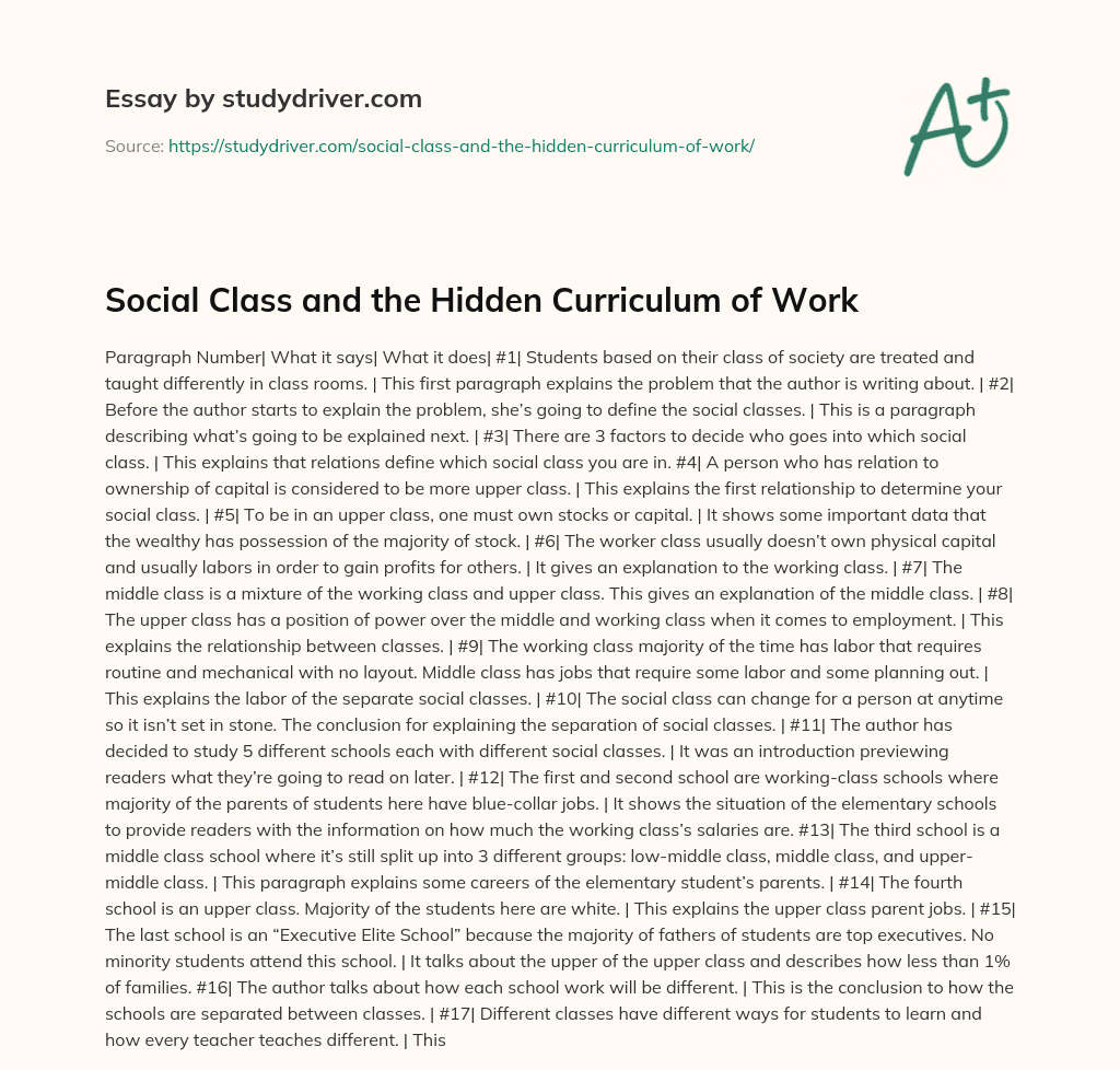 Social Class And The Hidden Curriculum Of Work