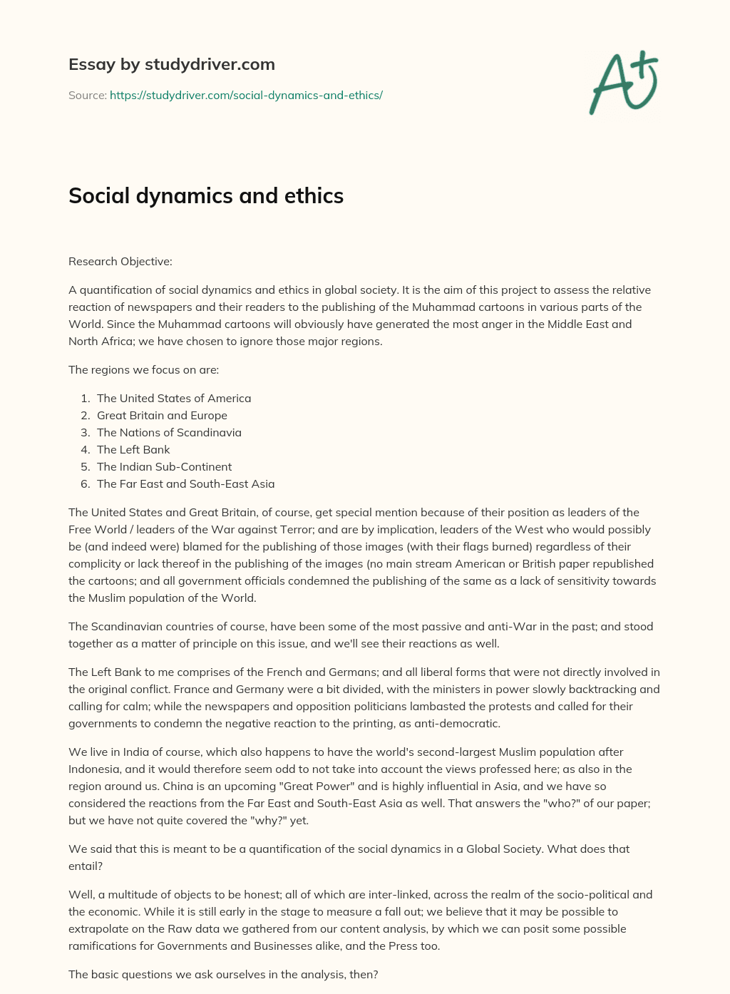Social Dynamics and Ethics essay