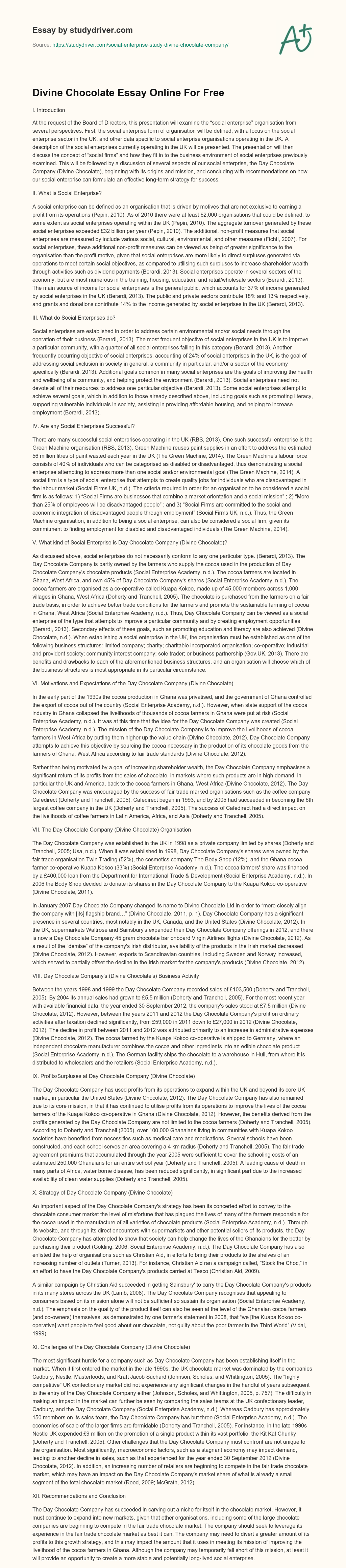 Divine Chocolate Essay Online for Free essay