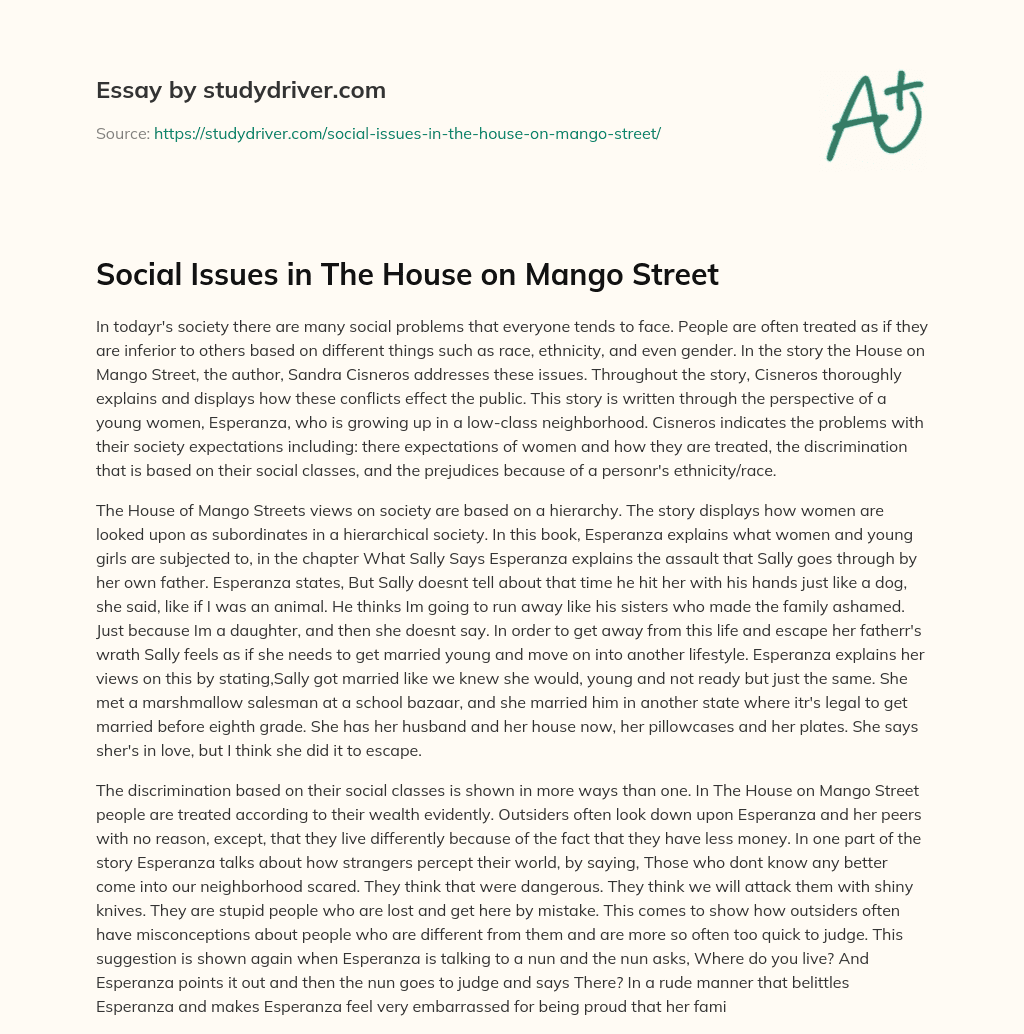 Social Issues in the House on Mango Street essay
