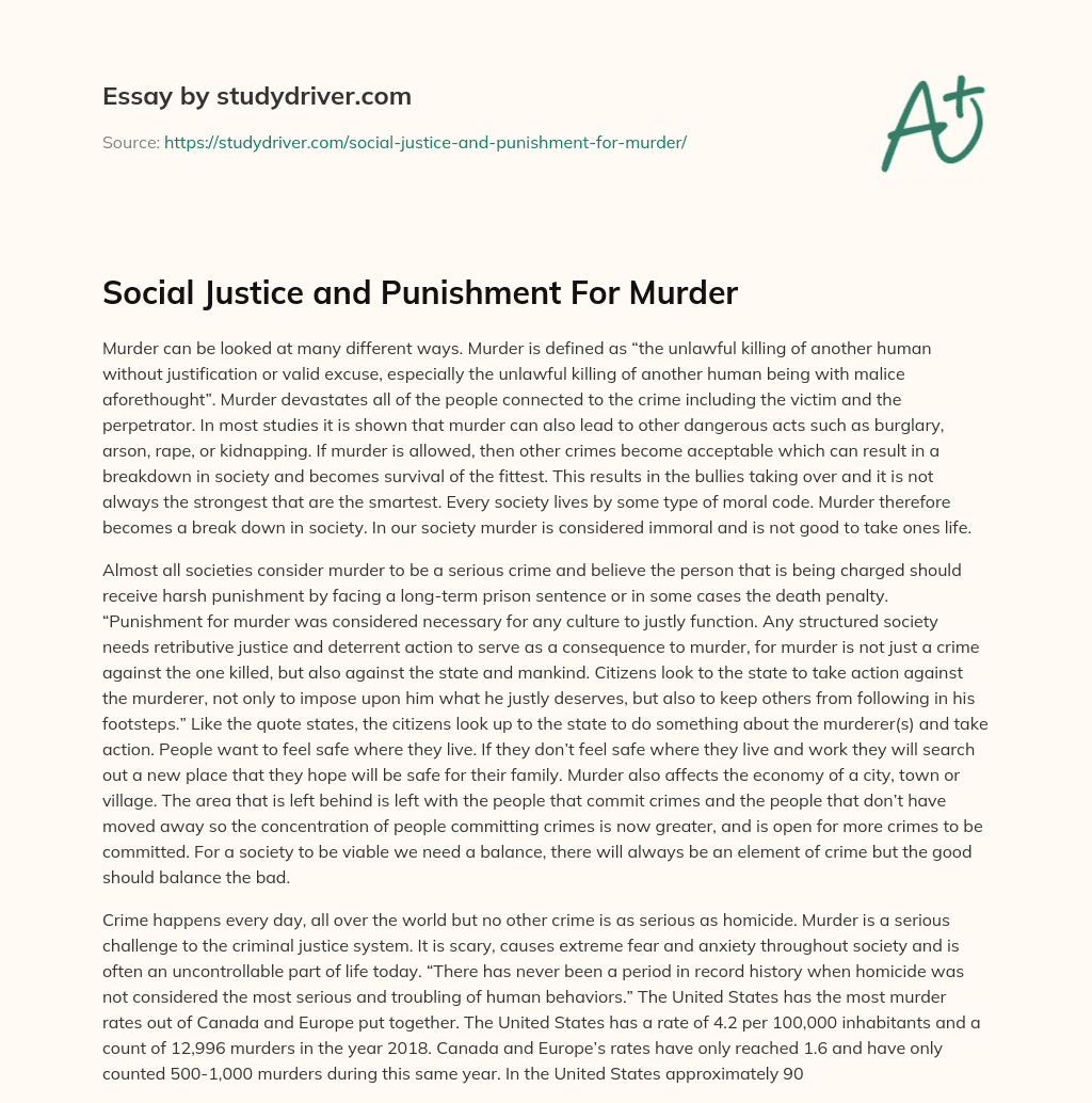 Social Justice and Punishment for Murder essay