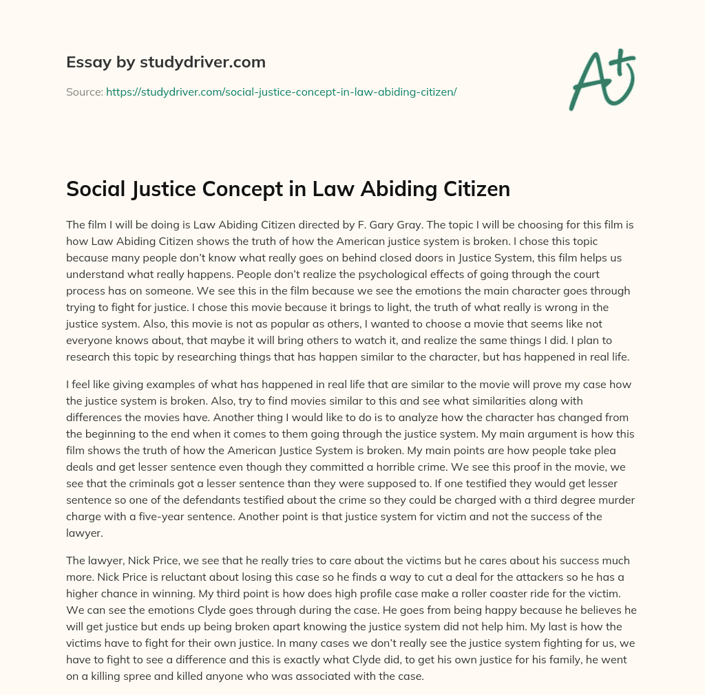 Social Justice Concept in Law Abiding Citizen essay