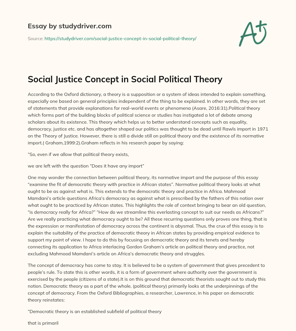 Social Justice Concept in Social Political Theory essay