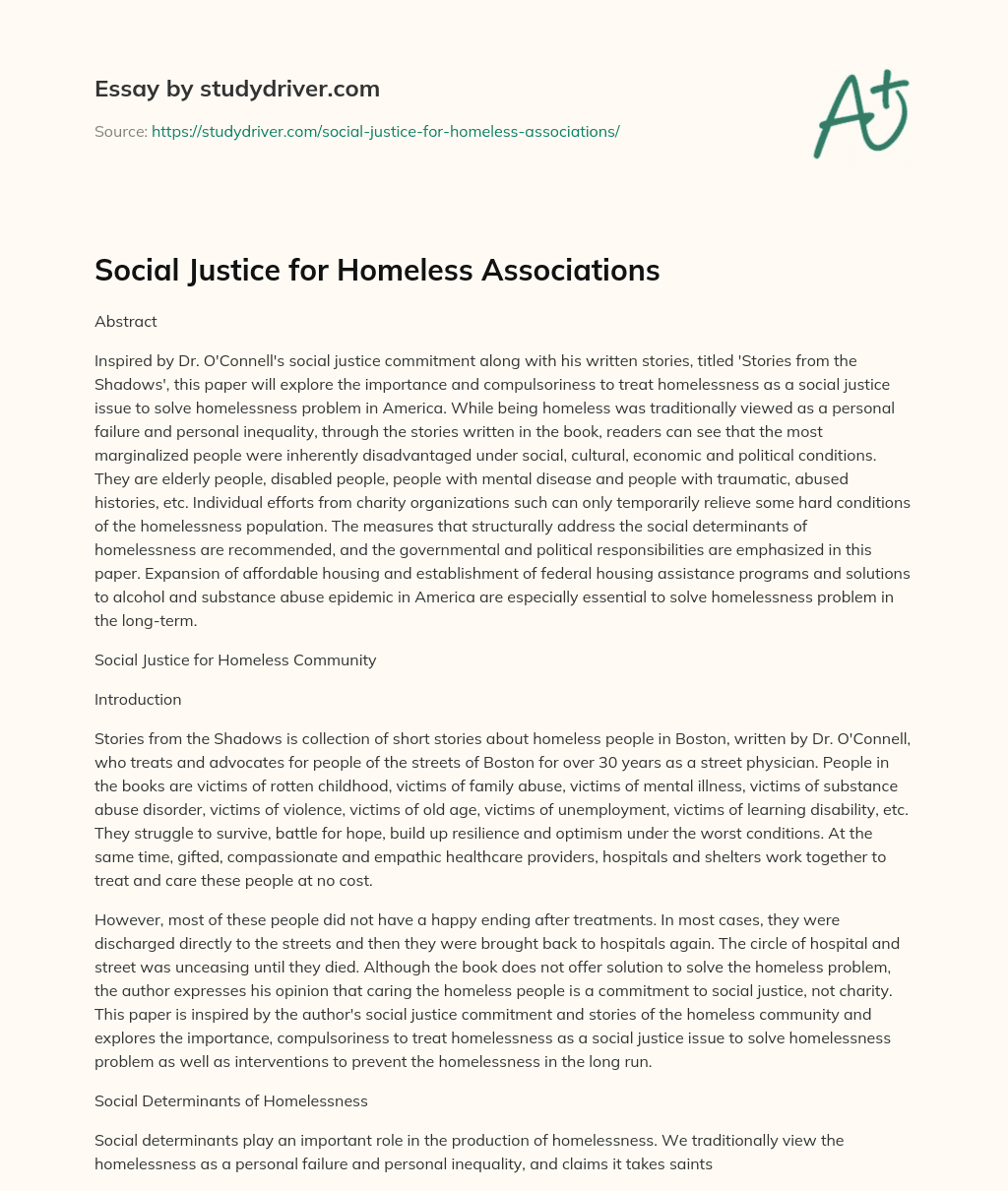 Social Justice for Homeless Associations essay