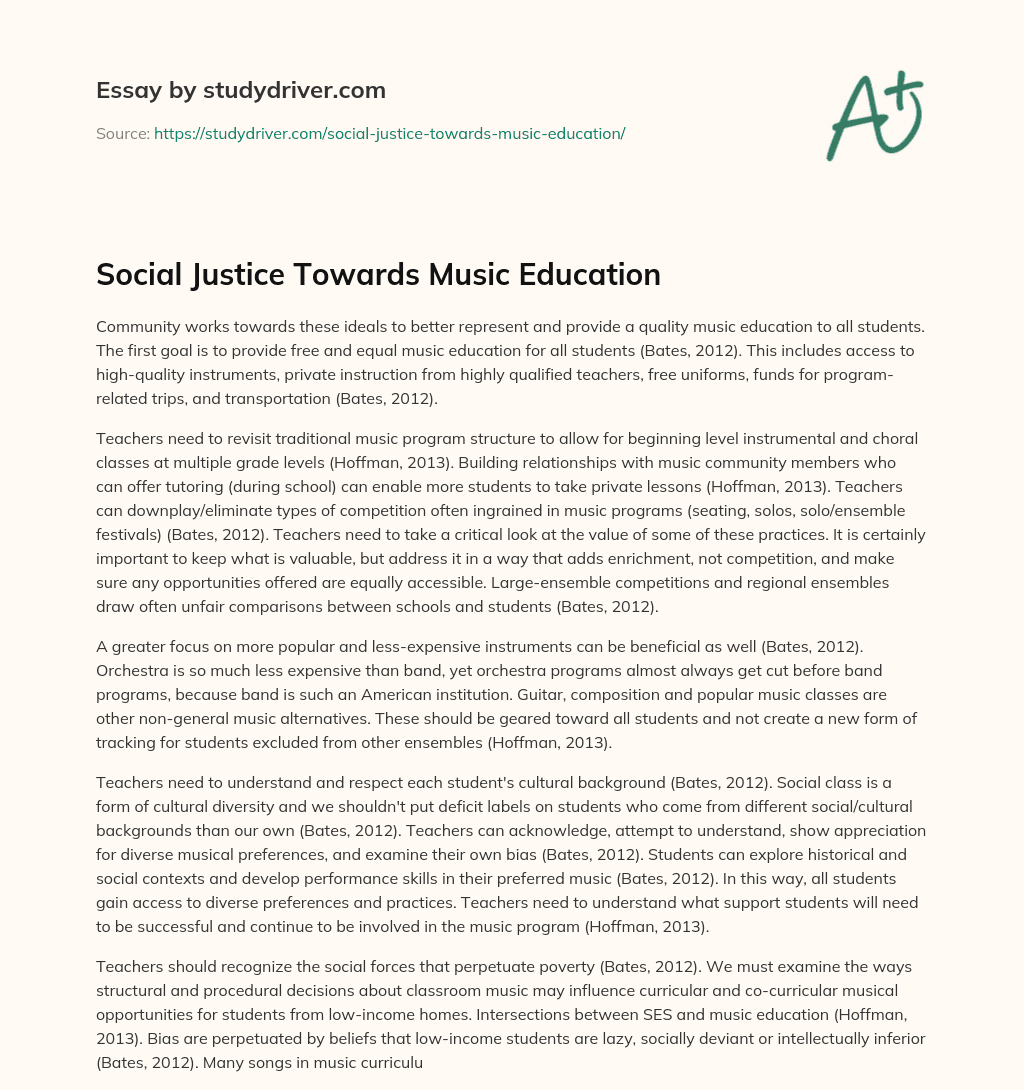 Social Justice Towards Music Education essay