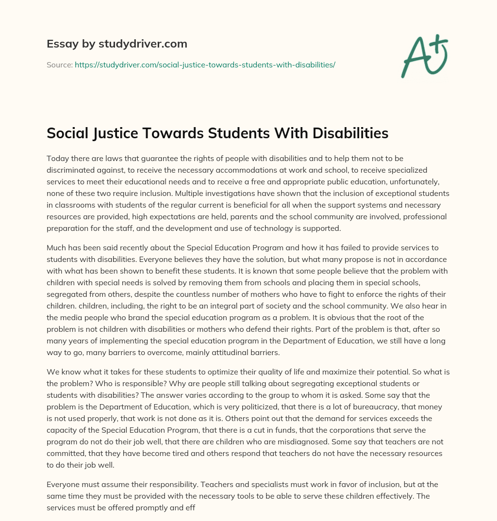 Social Justice Towards Students with Disabilities essay