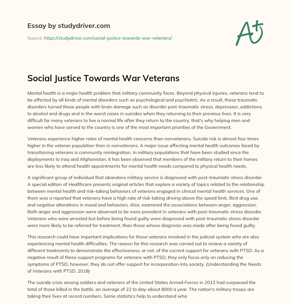 Social Justice Towards War Veterans essay