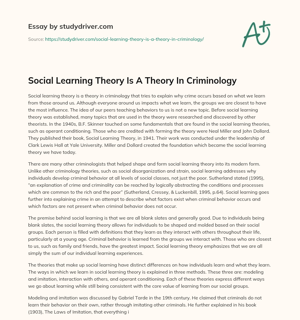 social learning theory criminology essay