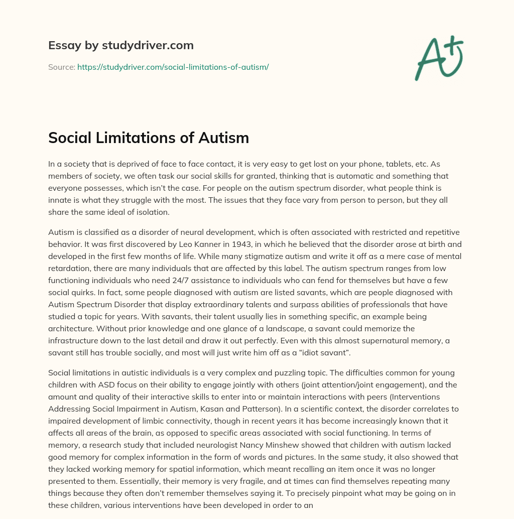 Social Limitations of Autism essay