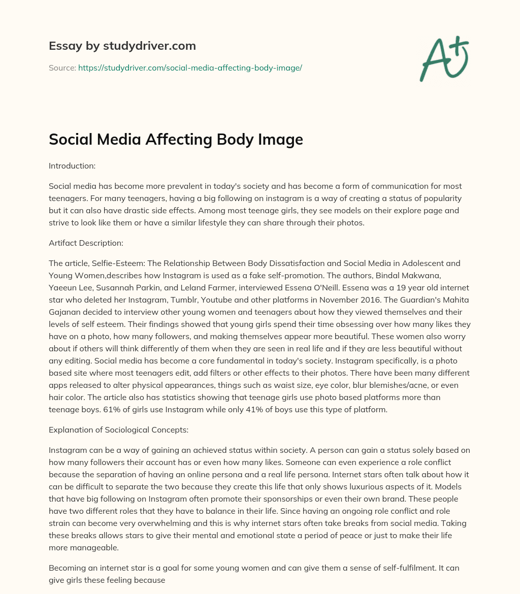Social Media Affecting Body Image essay