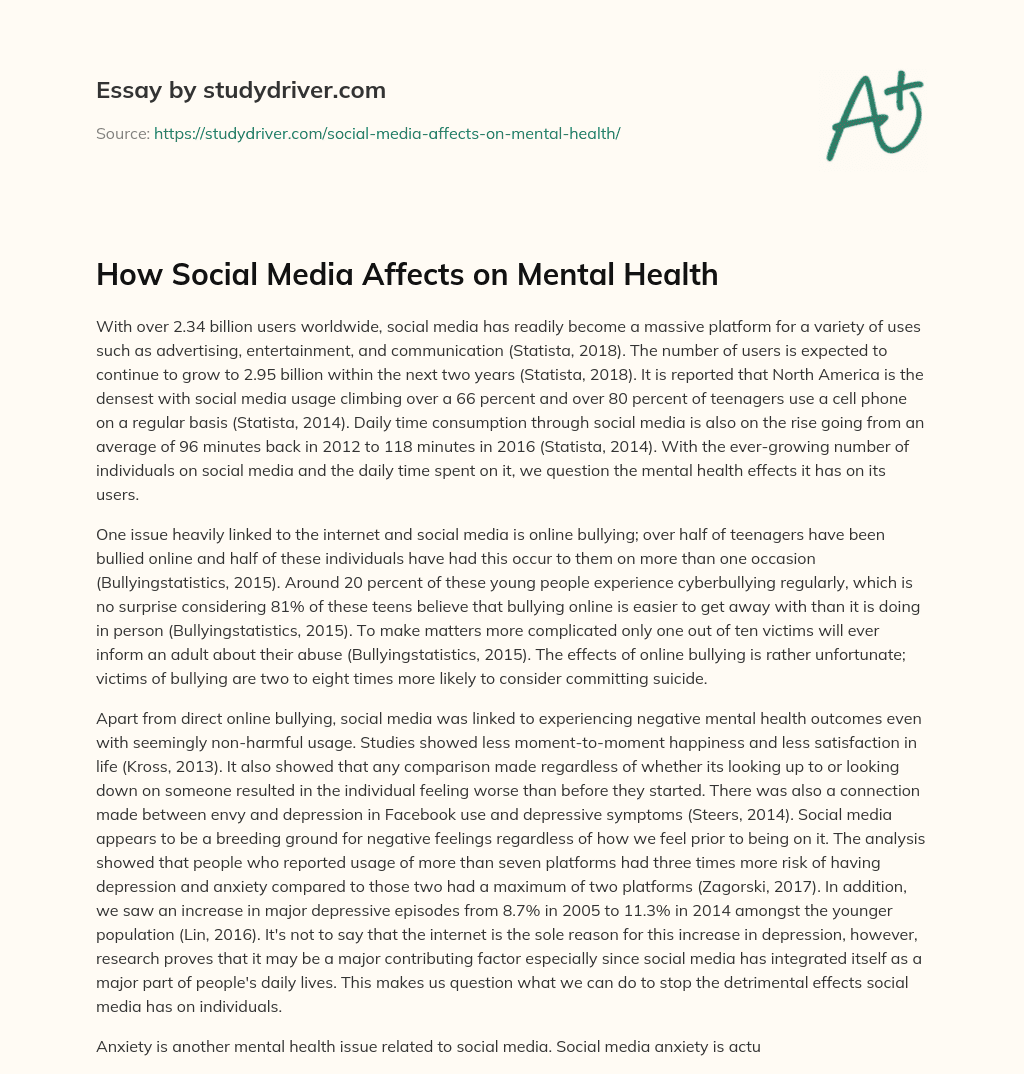 How Social Media Affects on Mental Health essay