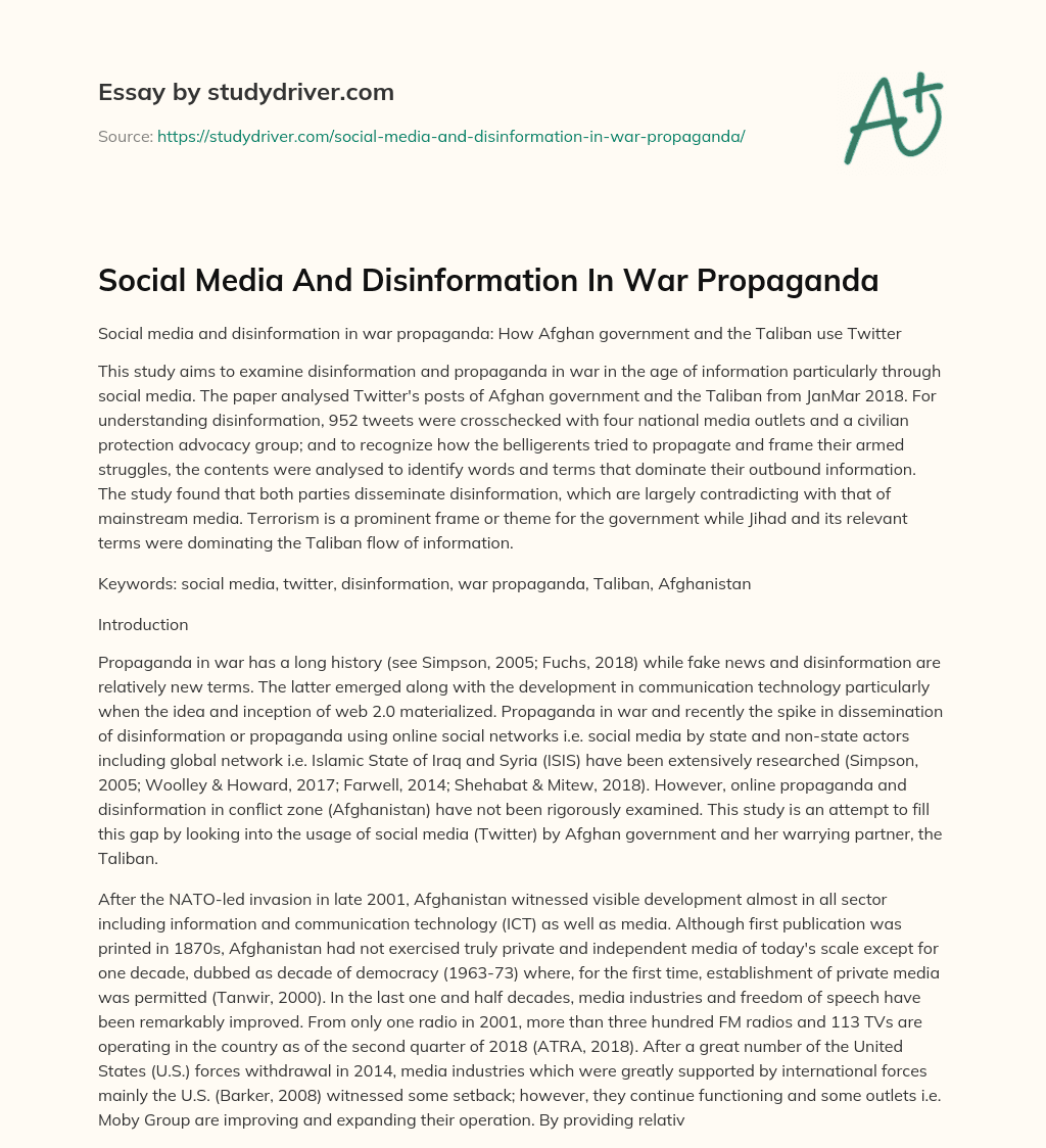 Social Media and Disinformation in War Propaganda essay
