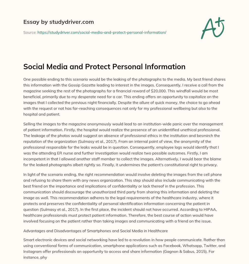 Social Media and Protect Personal Information essay
