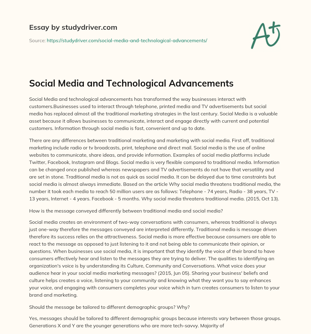 Social Media and Technological Advancements essay