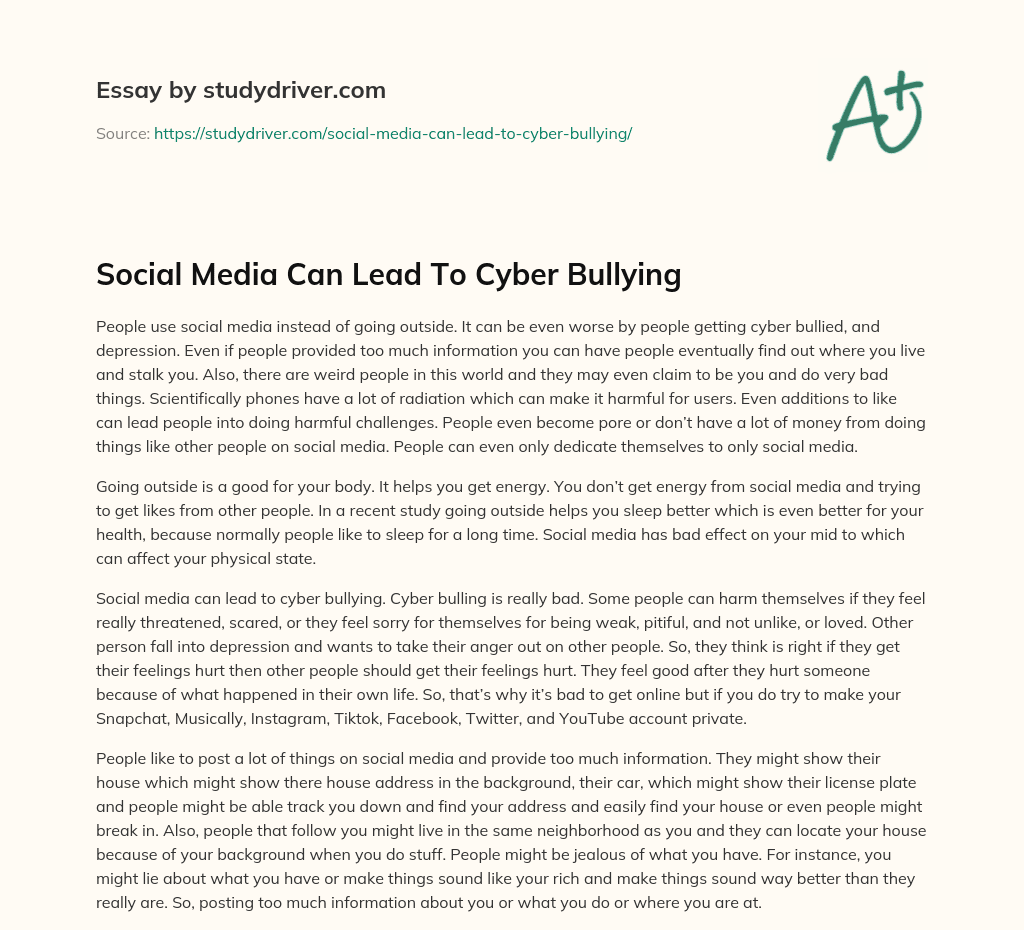 Social Media Can Lead to Cyber Bullying essay